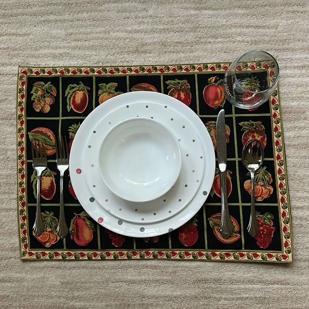 Vintage April Cornell Black Fruit Placemats Set of 2